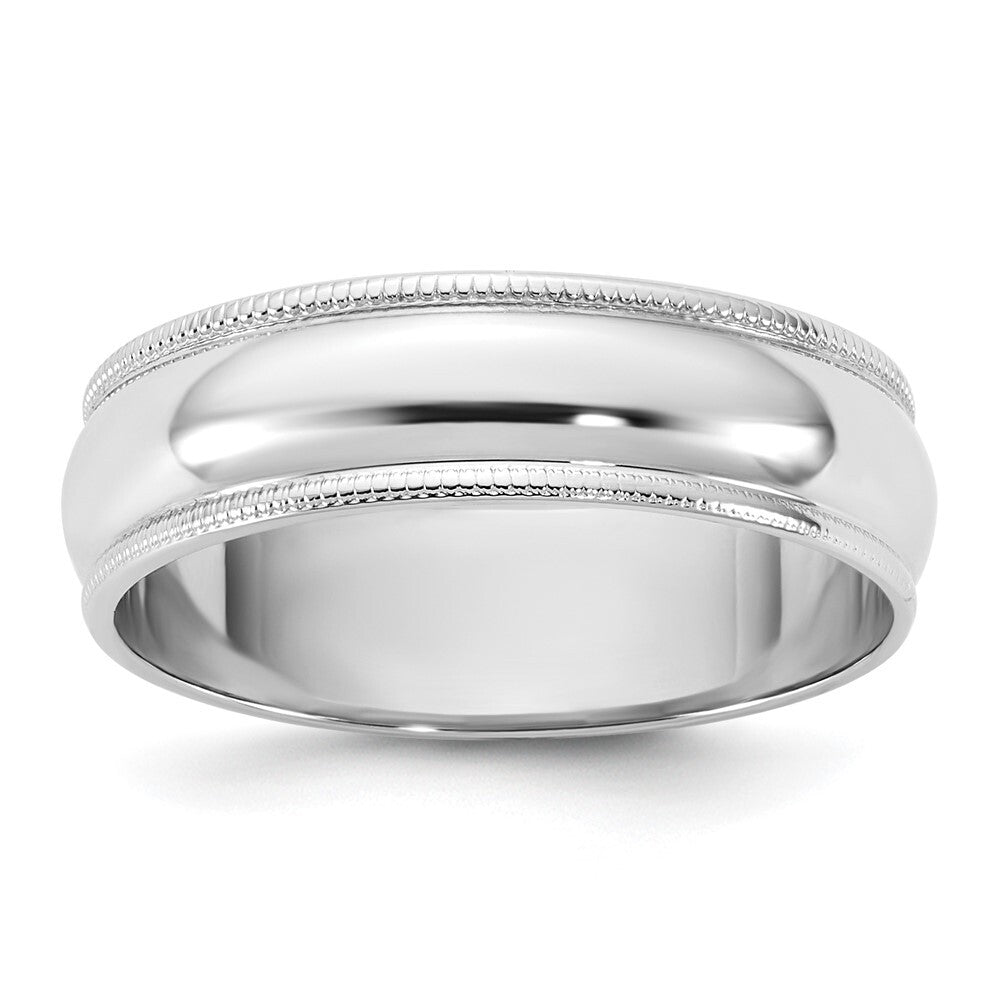 14k White Gold 5.5mm LTW Milgrain Half Round Band Size 7