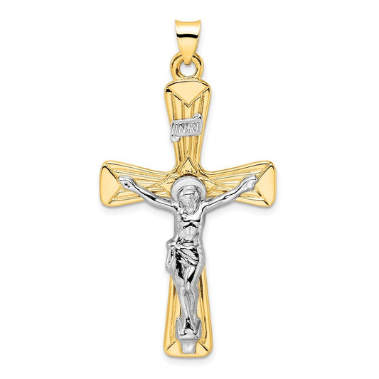 14k Two-Tone Gold Polished Solid INRI Crucifix Pendant