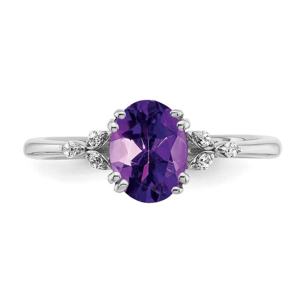 Sterling Silver Rhodium-plated Amethyst and Diamond Ring Size 6