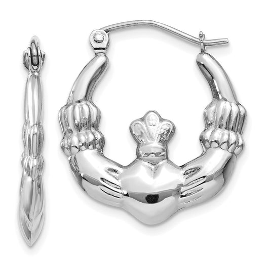 14k White Gold Claddagh Hoop Earrings Gift for Women