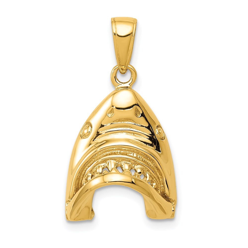 14k Yellow Gold Gold Polished 2-D Jaws Shark Head Mouth Open Pendant for Women