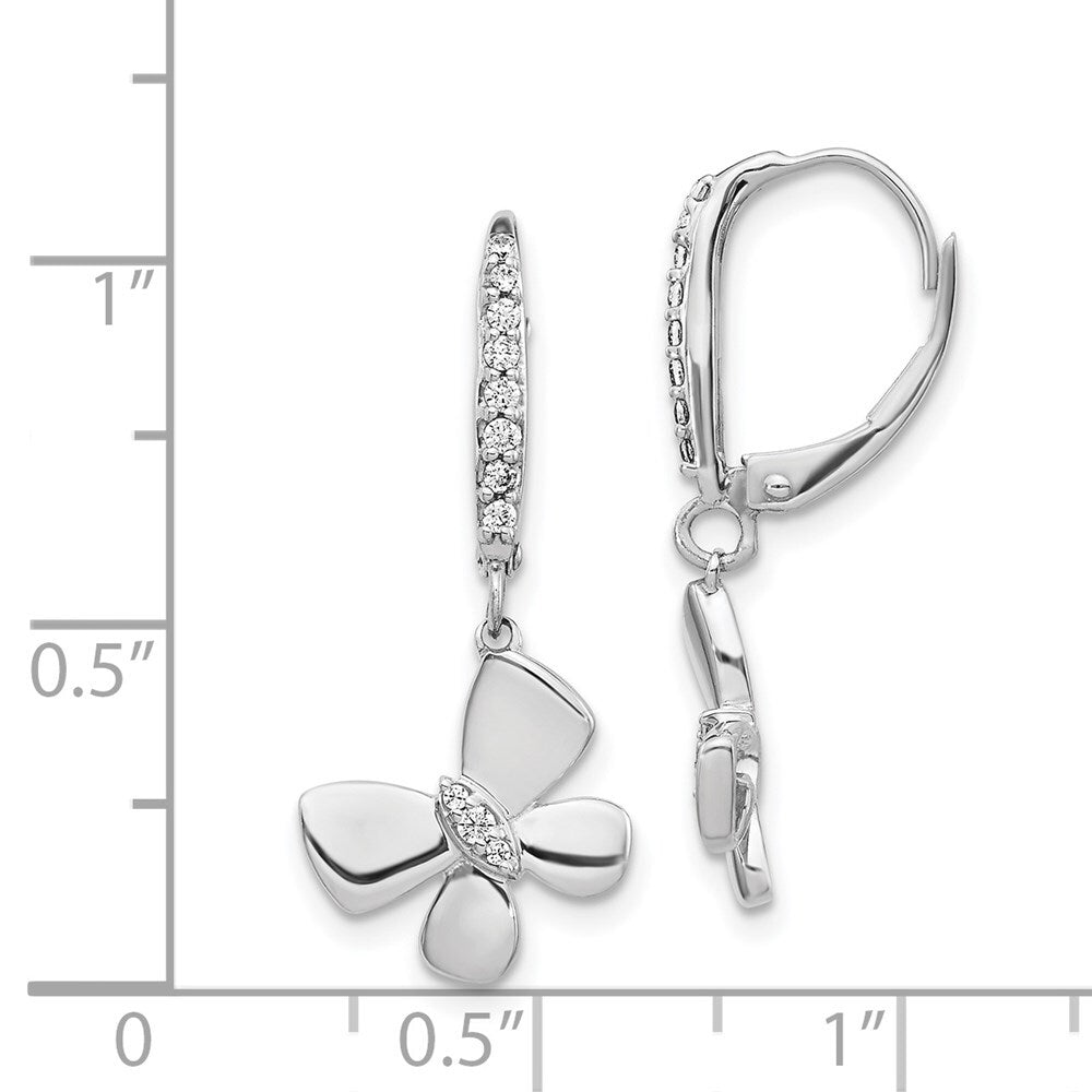 14k White Gold Diamond Butterfly Leverback Drop & Dangle Earrings