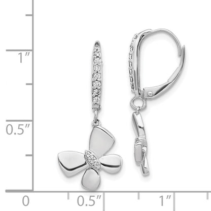 14k White Gold Diamond Butterfly Leverback Drop & Dangle Earrings