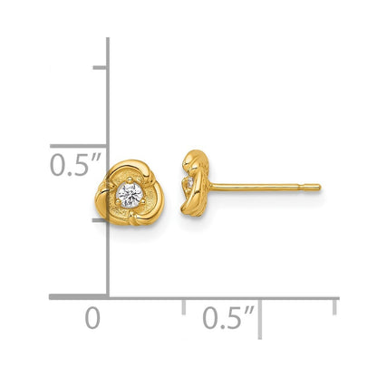 14k Yellow Gold Polished and Satin Fancy Cubic Zirconia Stud Earrings