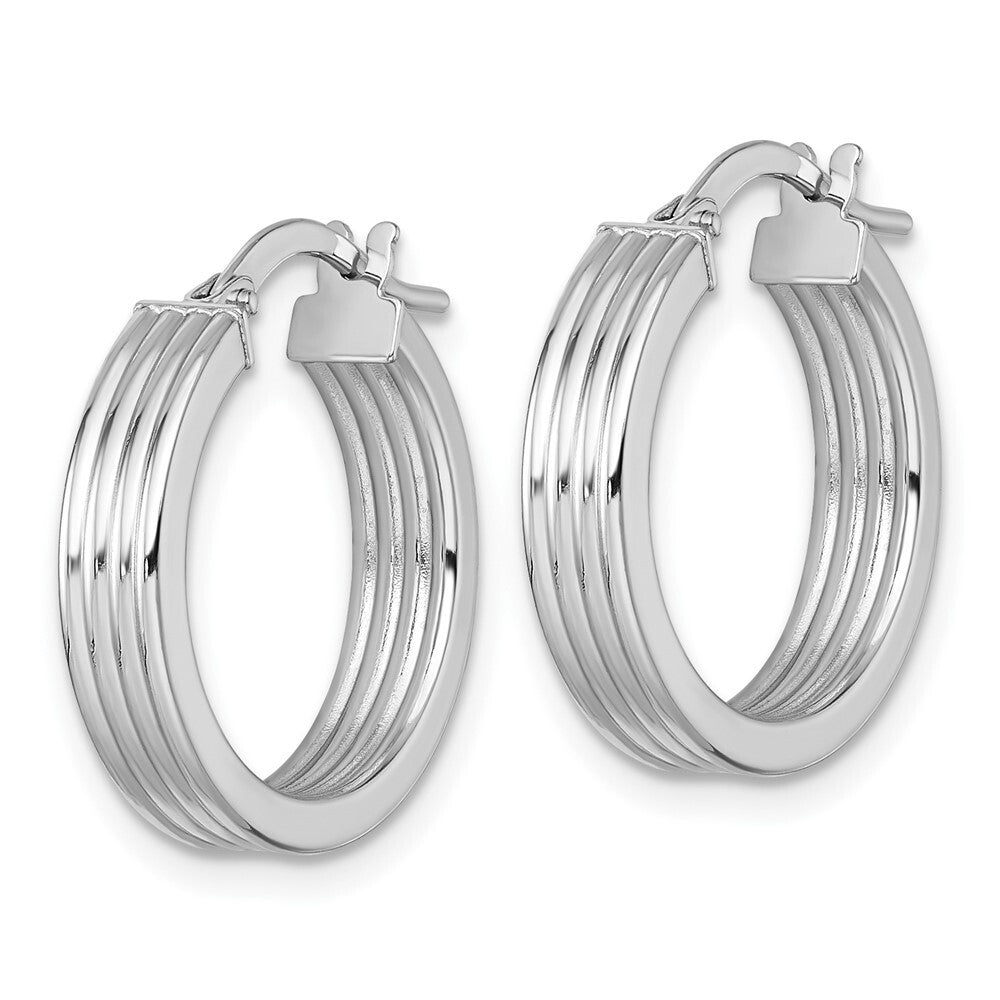 14k White Gold Polished Grooved Hoop Earrings Gift for Women