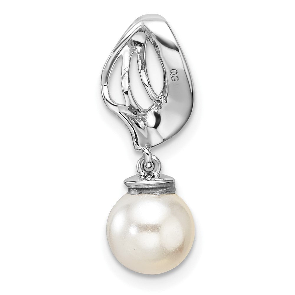 14K White Gold Polished 1/10 Ct Diamond & Freshwater Cultured Pearl Chain Slide