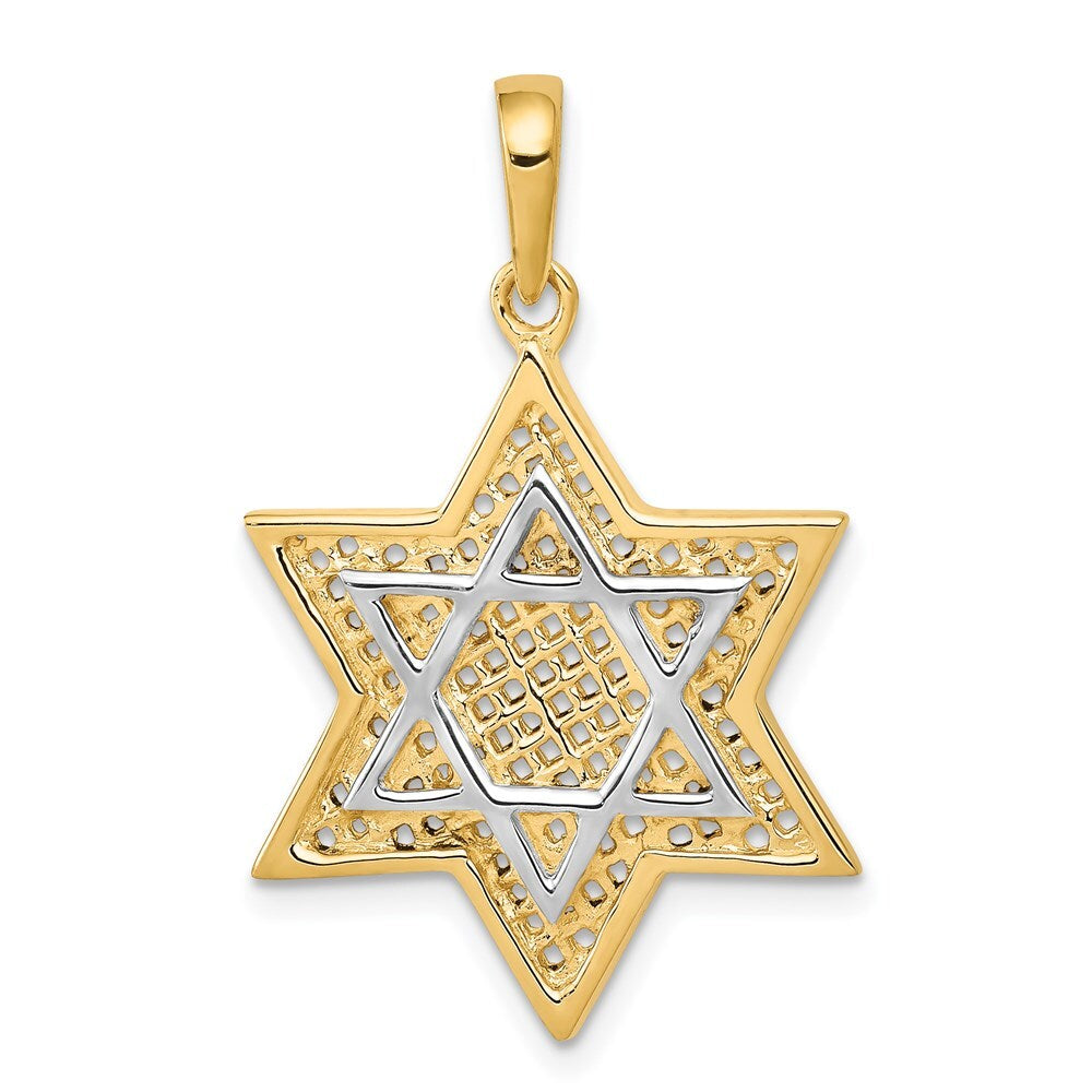 14k Yellow Gold Rhodium Solid Mesh Star Of David Charm