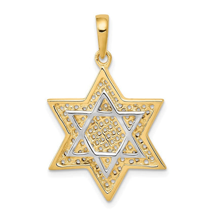 14k Yellow Gold Rhodium Solid Mesh Star Of David Charm