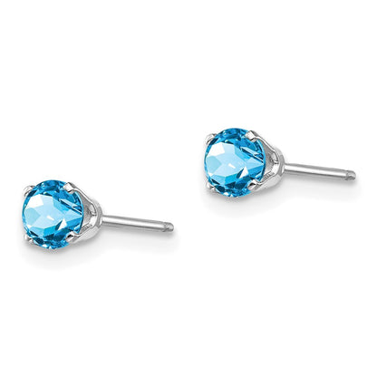 14k White Gold 4mm Blue Topaz Stud Earrings Gift for Women