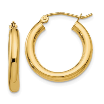 14k Yellow Gold Polished 3mm Lightweight Tube Hoop Earrings