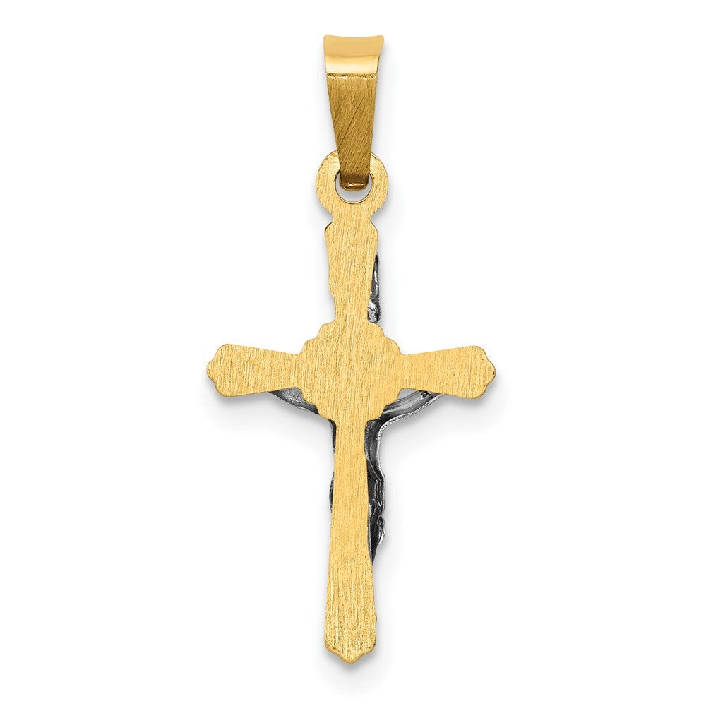14k Two-tone Gold Polished INRI Crucifix Pendant for Women