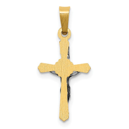 14k Two-tone Gold Polished INRI Crucifix Pendant for Women