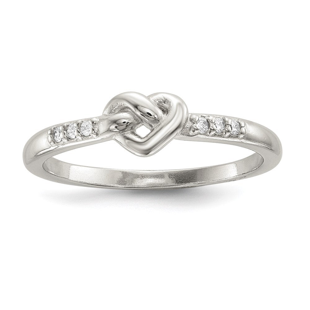 Sterling Silver Cubic Zirconia Heart Ring Size 6