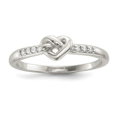 Sterling Silver Cubic Zirconia Heart Ring Size 6