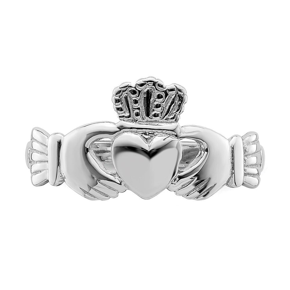 14k White Gold Polished Claddagh Ring Size 7