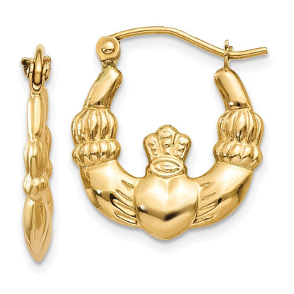 14k Yellow Gold Polished Claddagh Hoop Earrings