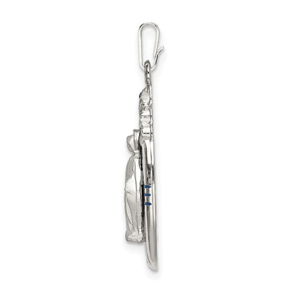 Sterling Silver Satin & Diamond-cut Epoxy Crystal Miraculous Medal Pendant