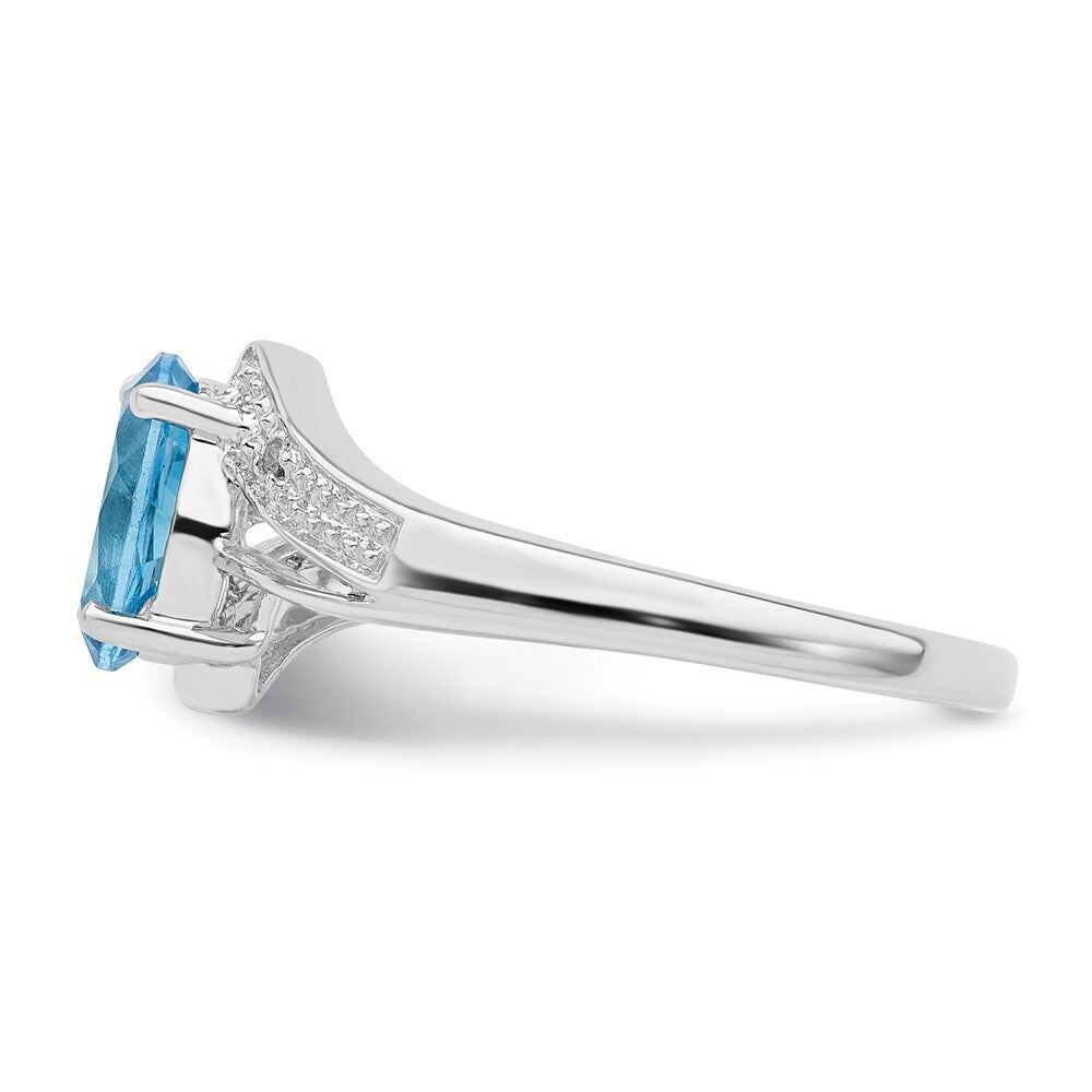 Sterling Silver Rhodium Light Swiss Blue Topaz & Diamond Ring Size 8