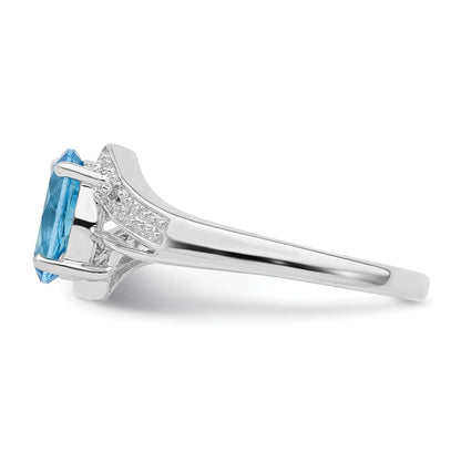 Sterling Silver Rhodium Light Swiss Blue Topaz & Diamond Ring Size 8