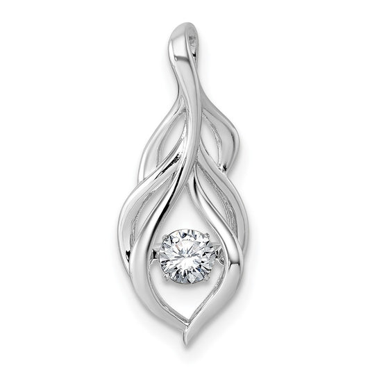 Sterling Silver Dangle Vibrant Moving Cubic Zirconia Open Teardrop Swirl Pendant