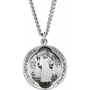 Sterling Silver 18.5 mm St. Benedict Medal Necklace Gift for Women