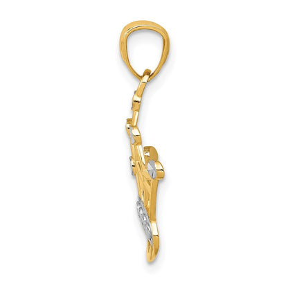 14k Yellow Gold and Rhodium Crown Pendant for Women