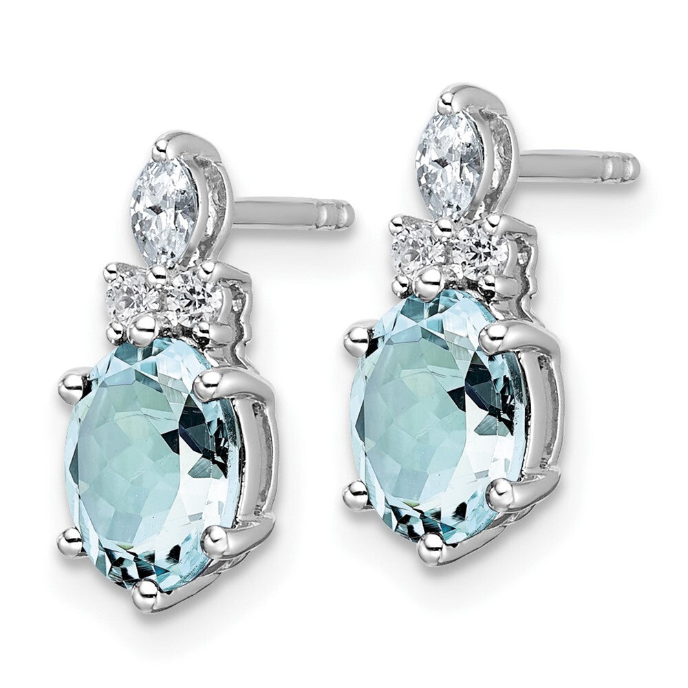 14K White Gold Polished Diamond and Aquamarine Twisted Drop & Dangle Earrings