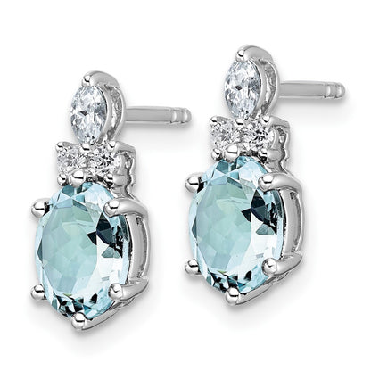 14K White Gold Polished Diamond and Aquamarine Twisted Drop & Dangle Earrings