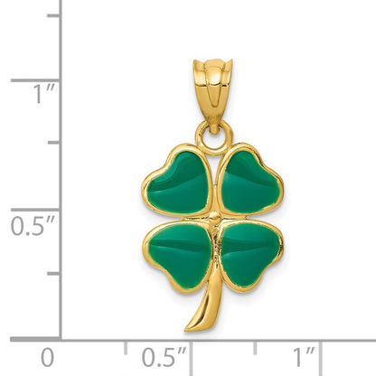 14k Yellow Gold Enameled Four Leaf Clover Pendant for Women