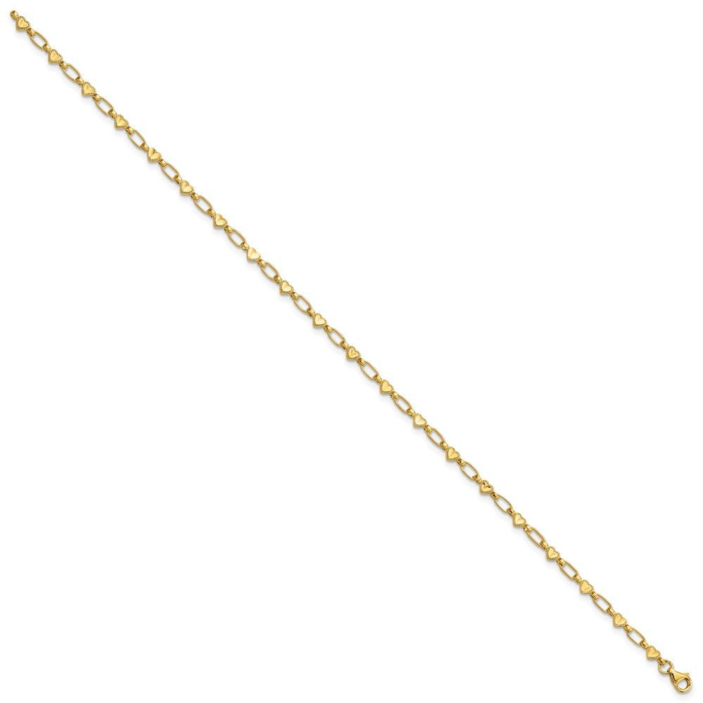 Sterling Silver Gold-tone Heart Link 10in Anklet