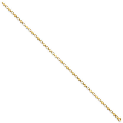 Sterling Silver Gold-tone Heart Link 10in Anklet