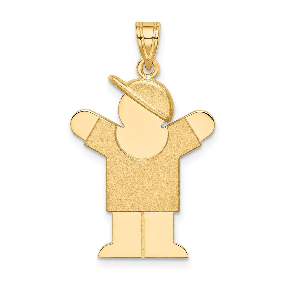 14k Yellow Gold Solid Engravable Boy with Hat on Right Charm