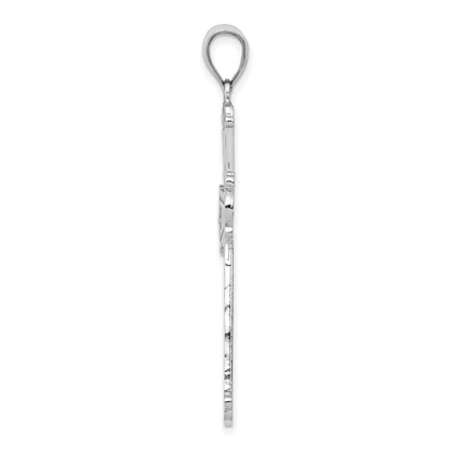 14k White Gold Diamond-cut Cross Pendant for Women