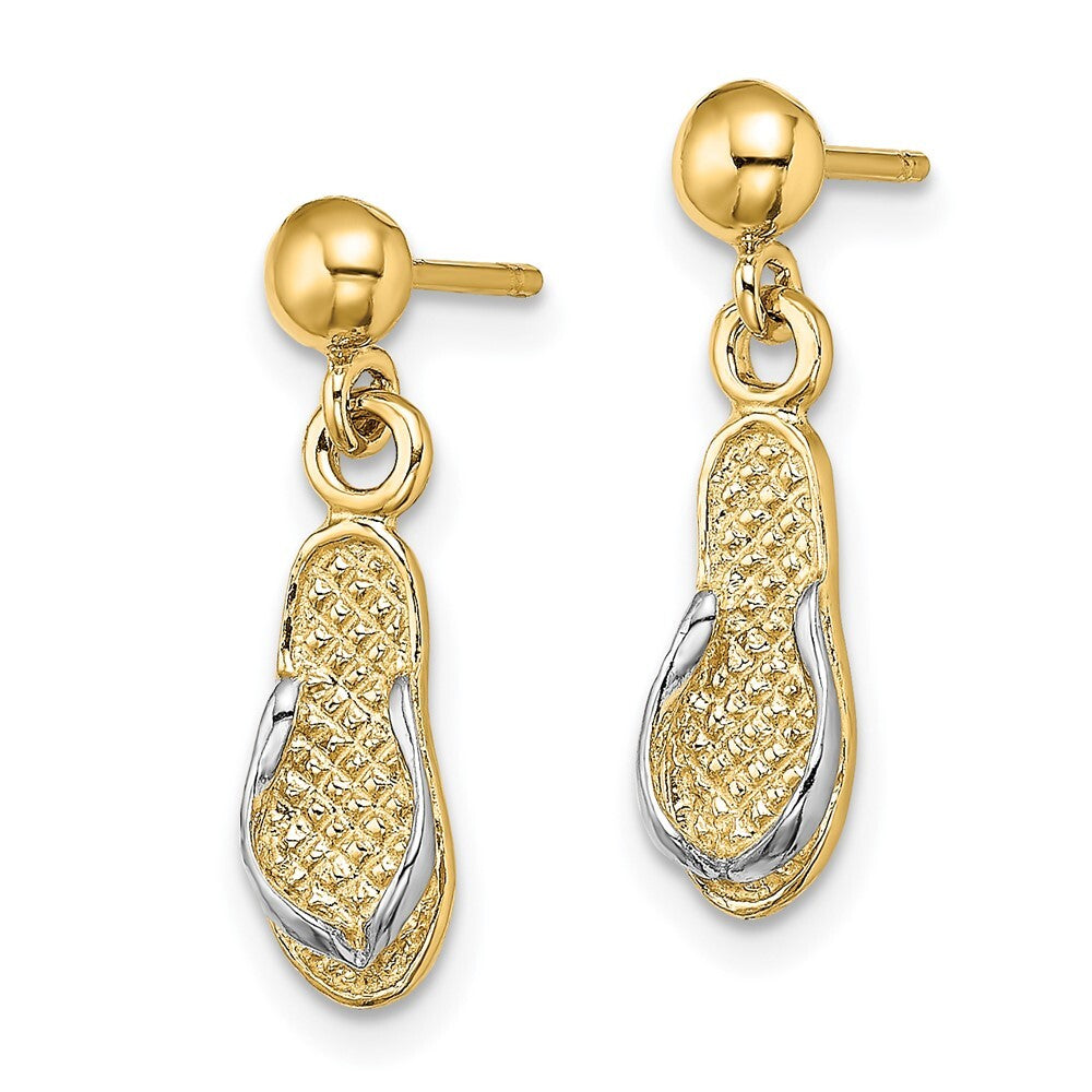 14k Yellow Gold and Rhodium Flip Flop Dangle Earrings Gift for Women