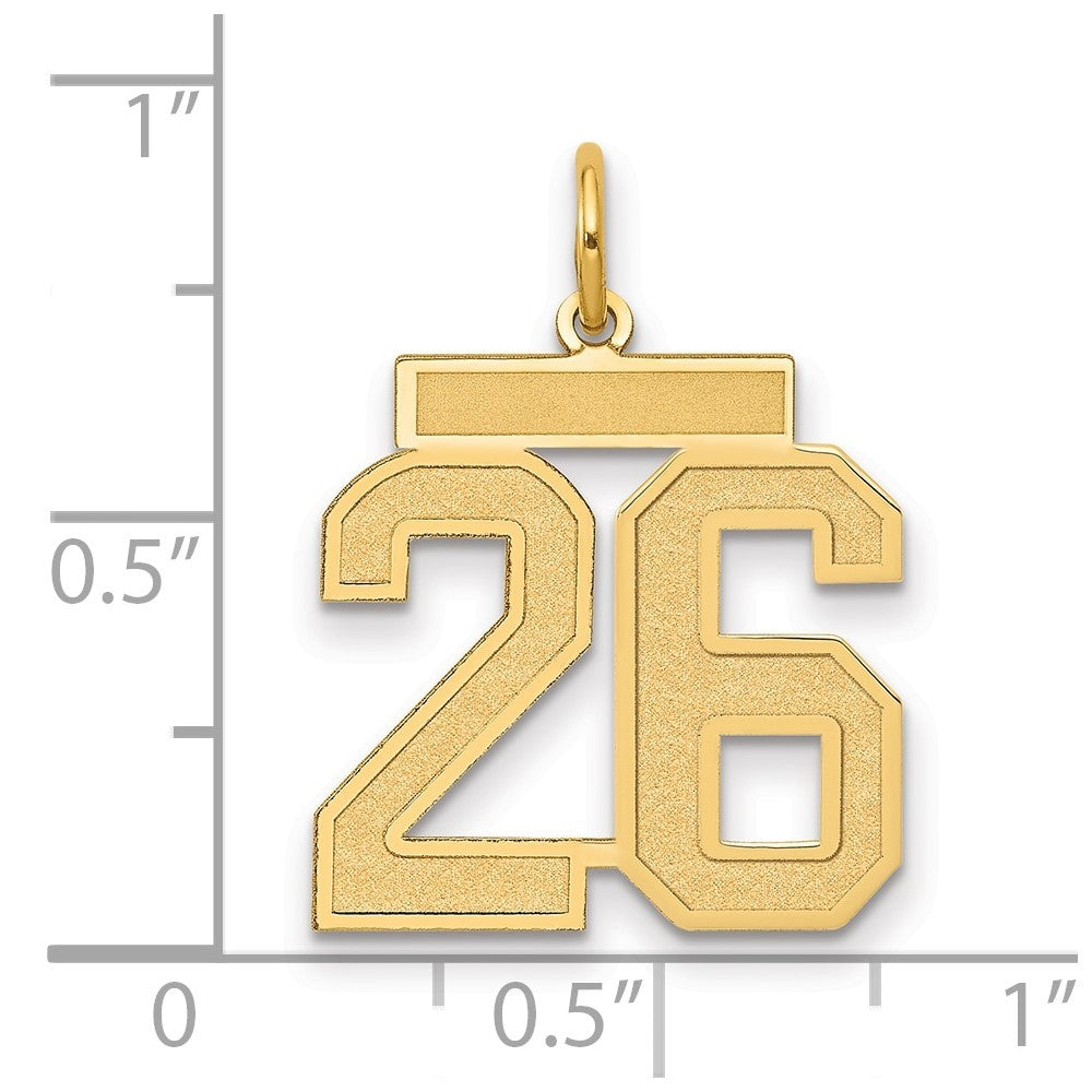 14k Yellow Gold Medium Satin Number 26 Charm