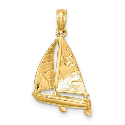 14k Yellow Gold 3-D Polished SAILBOAT Charm Pendant for Women