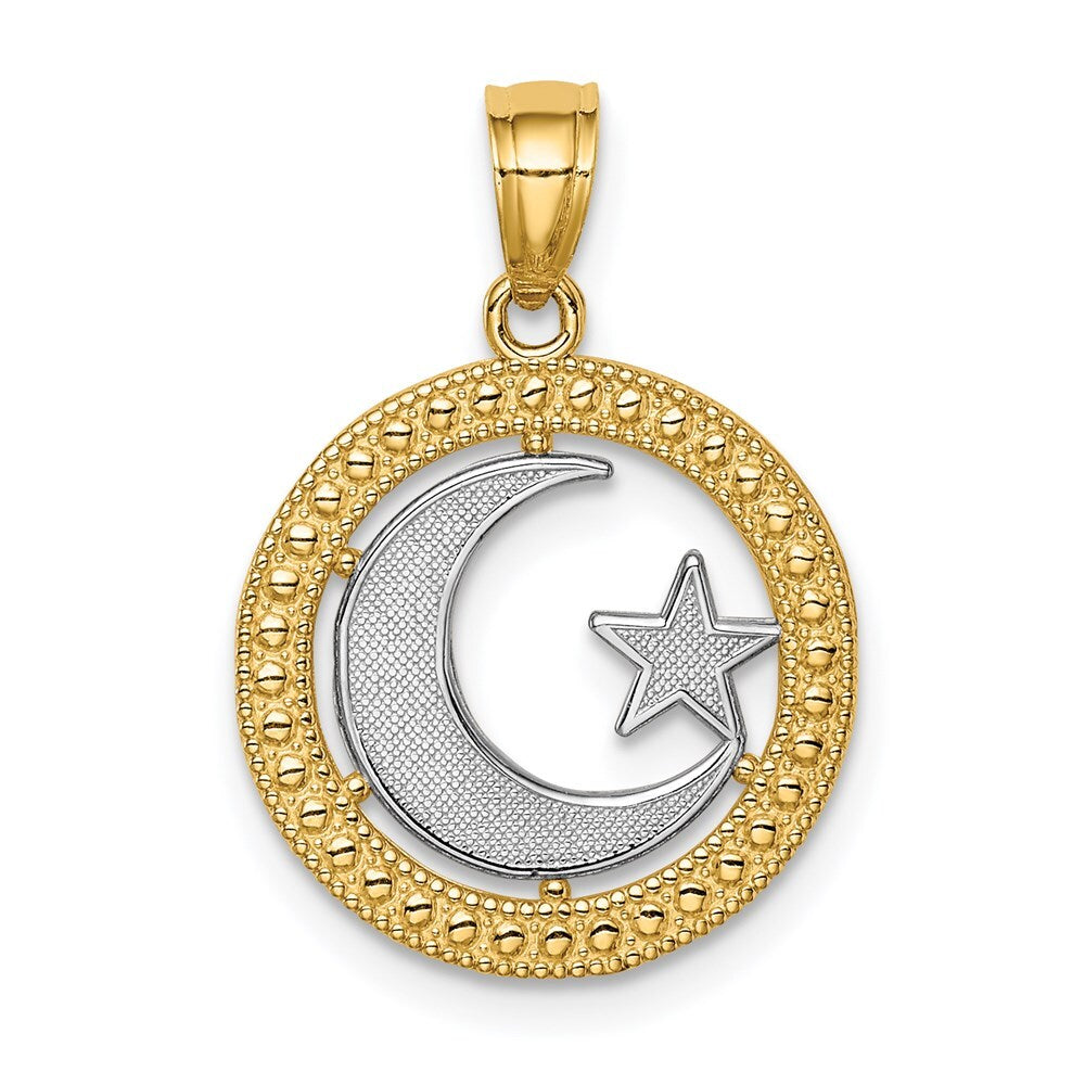 14k Yellow Gold Rhodium Star & Moon Pendant for Women