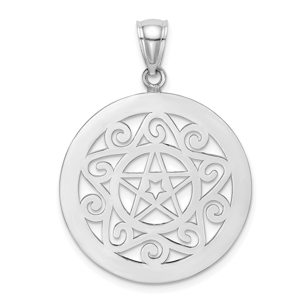 14k White Gold Tribal Star In Round Frame Charm Pendant for Women