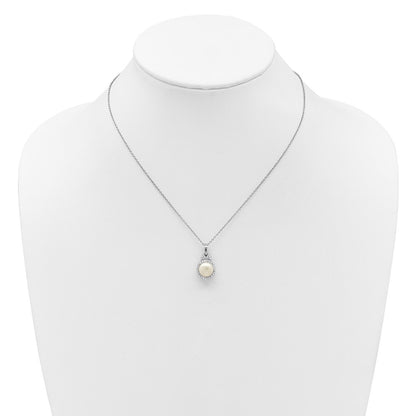Sterling Silver 9mm Button Freshwater Cultured Pearl and CZ Halo 17" Necklace