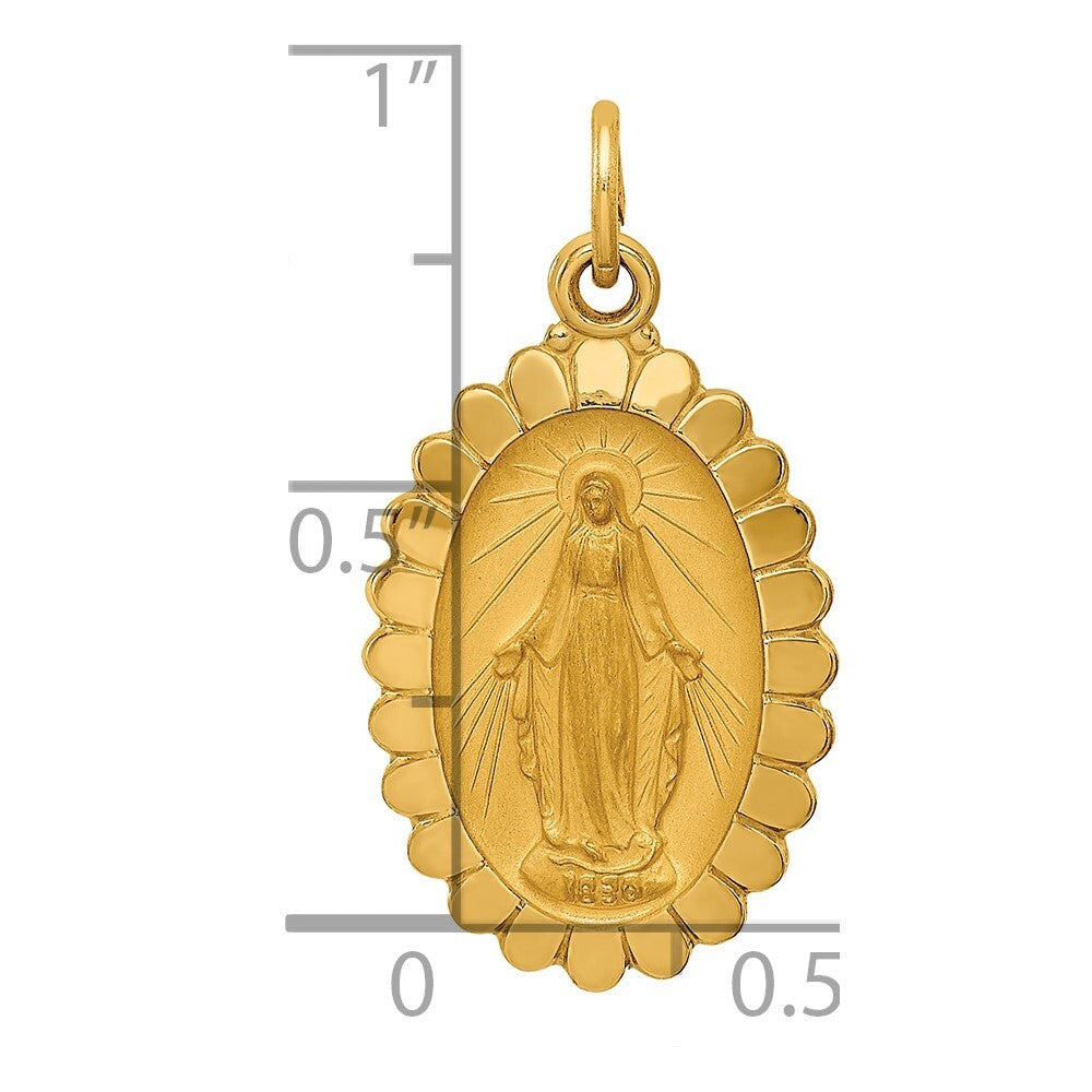 14k Yellow Gold Solid Polished/Satin Medium Oval Scalloped Miraculous Medal