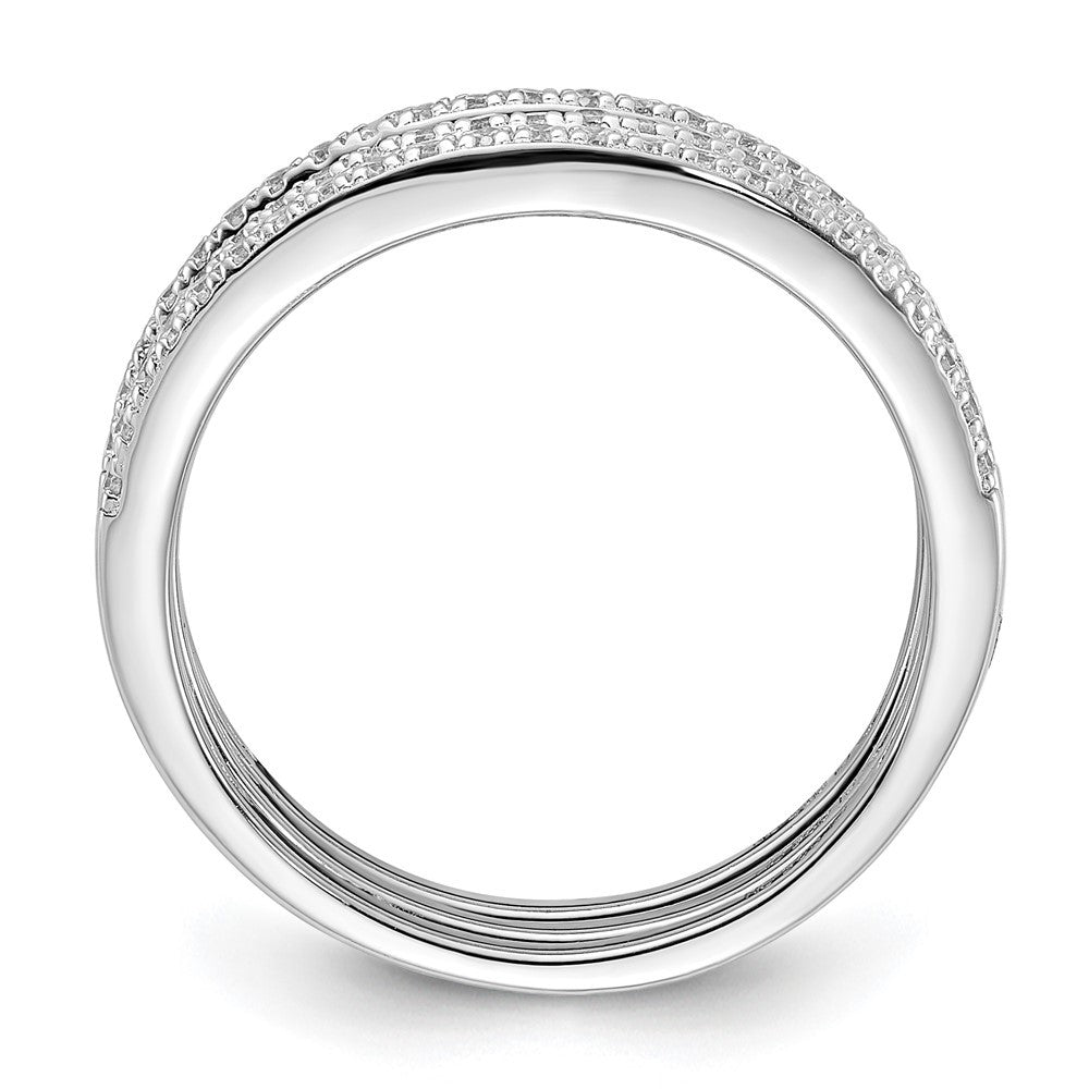 Sterling Silver Rhodium-plated CZ Curved 3 Band Ring Set