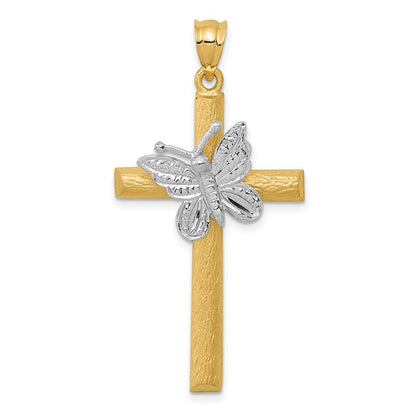 14k Two-tone Gold Cross Butterfly Pendant for Women
