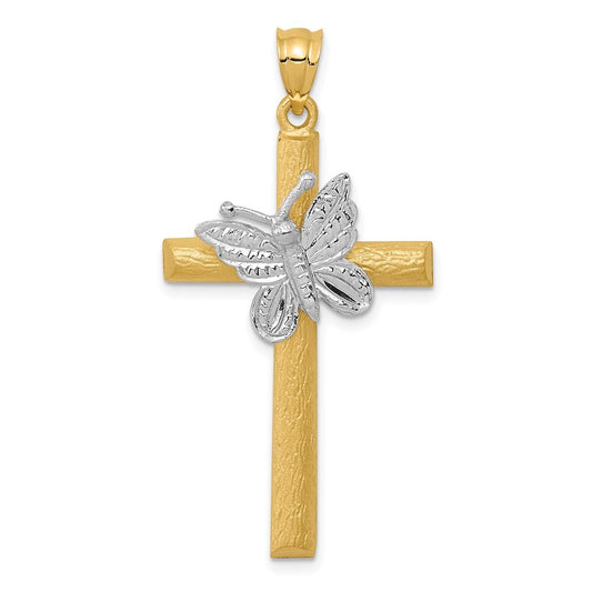 14k Two-tone Gold Cross Butterfly Pendant for Women