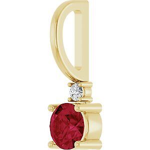 14k Yellow Gold Lab-Grown Ruby & .015 CT Natural Diamond Charm Pendant