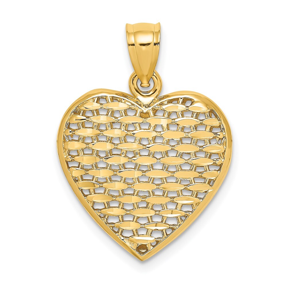 14k Yellow Gold 3-D Diamond-cut Puffed Heart Charm Pendant for Women