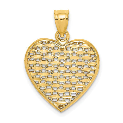 14k Yellow Gold 3-D Diamond-cut Puffed Heart Charm Pendant for Women