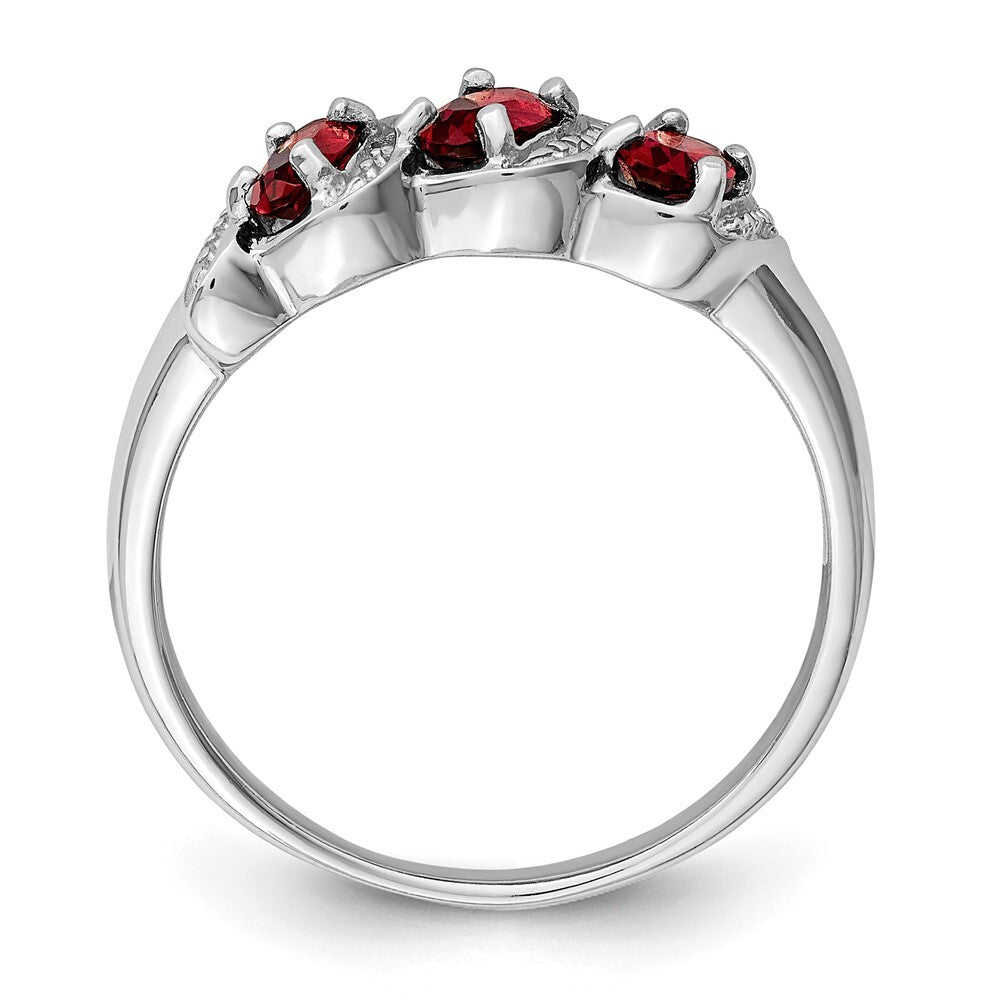 Sterling Silver Rhodium-plated 3 Stone Garnet & Diamond Ring Size 6