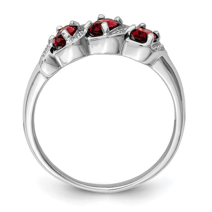 Sterling Silver Rhodium-plated 3 Stone Garnet & Diamond Ring Size 6