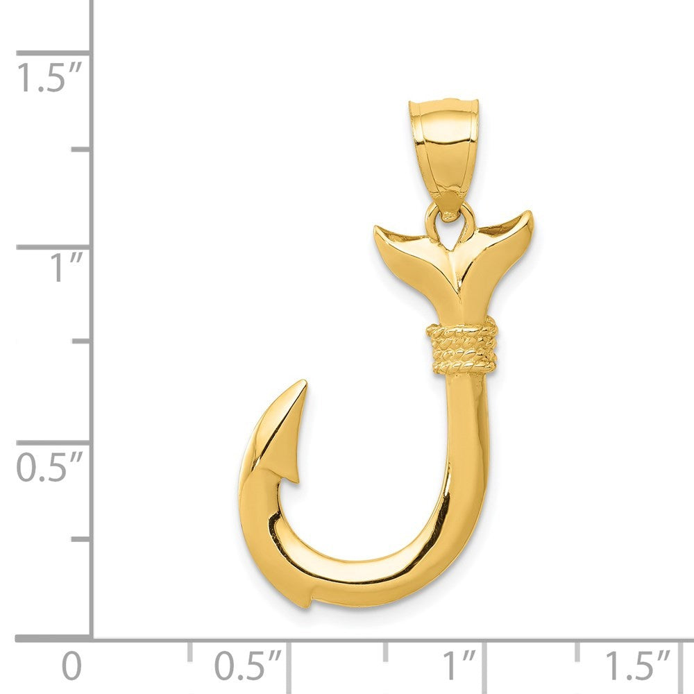 14k Yellow Gold 3D Whale Tail Hook Pendant