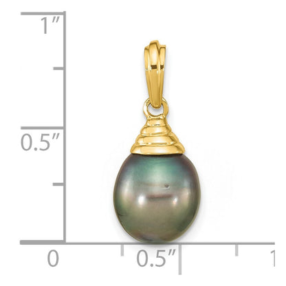 14k Yellow Gold 9-10mm Black Teardrop Tahitian Saltwater Cultured Pearl Pendant
